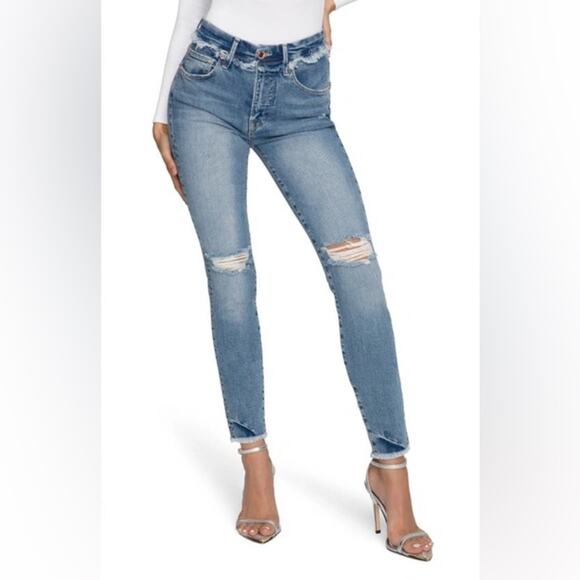 GOOD AMERICAN Good Legs Frayed High Waist Ankle Skinny Jeans 00/25